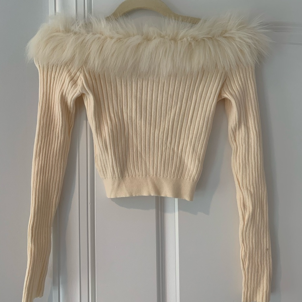 fuzzy off the shoulder long sleeve